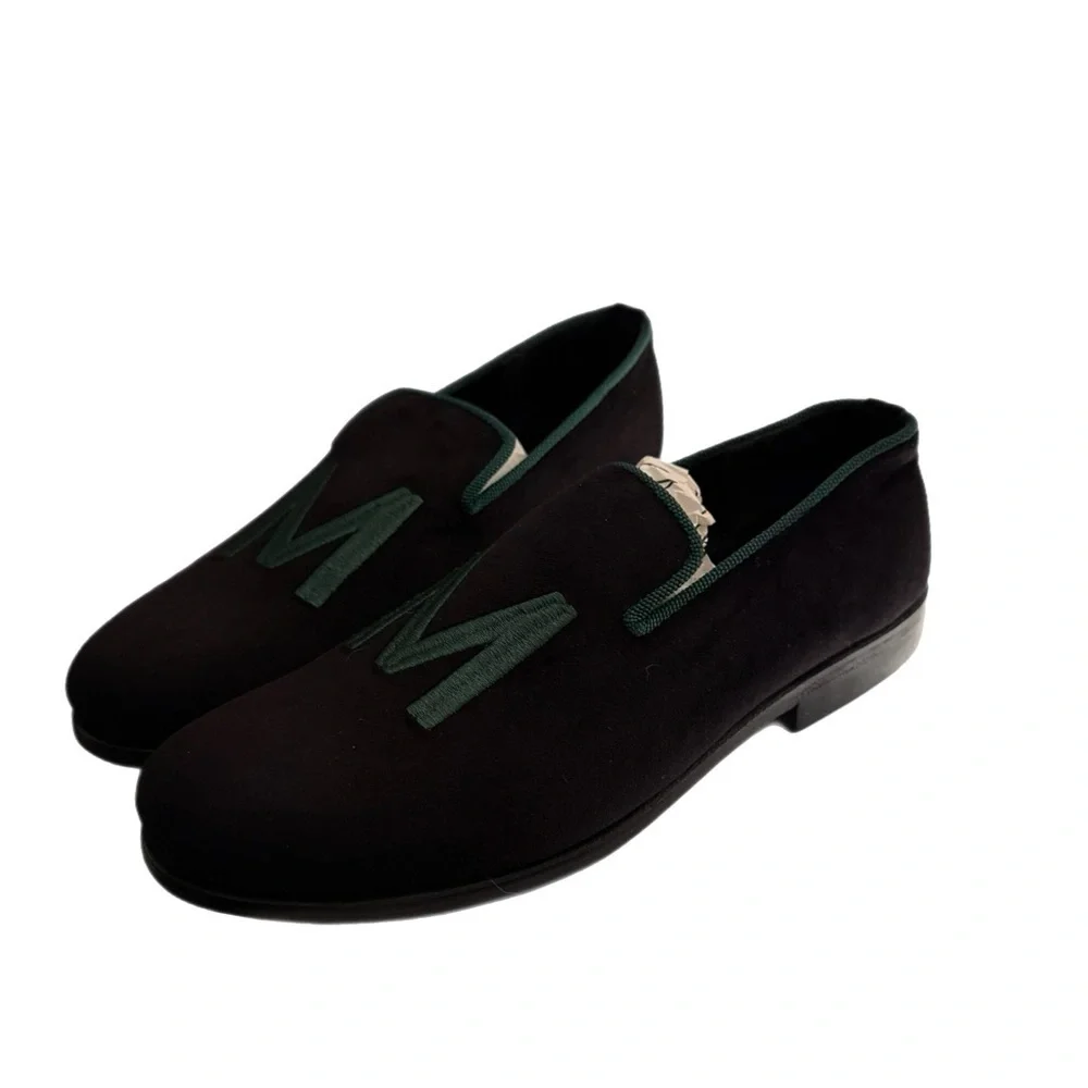 May Anthony Monogram “M” Black Velvet  Loafers Handmade Men’s 8 NIB Preppy Shoe